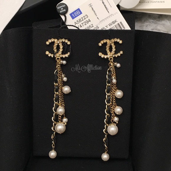 CHANEL Authentic XL Crystal CC Chain Earrings